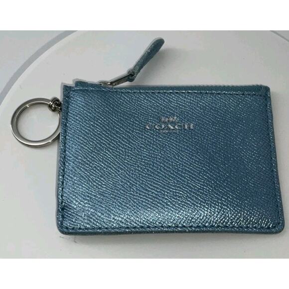 COACH Pebble Leather Mini Skinny Id Case/Card Key Metallic - Picture 1 of 5